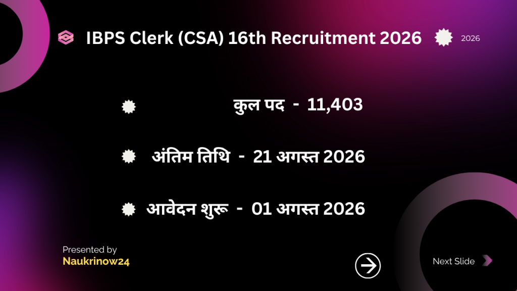 IBPS Clerk (CSA) 16th Recruitment 2026