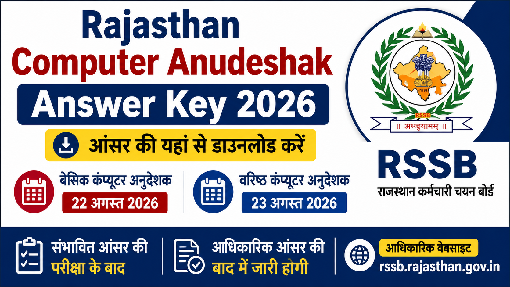 Rajasthan Computer Anudeshak Answer Key 2026: राजस्थान कंप्यूटर अनुदेशक आंसर की यहां से डाउनलोड करें